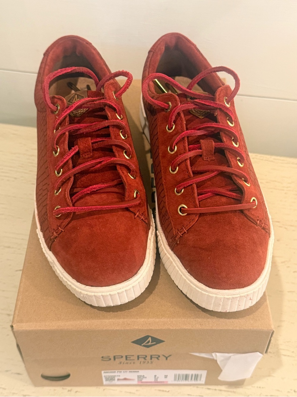 Sperry Women's Rust Red Suede Low-Top Sneakers